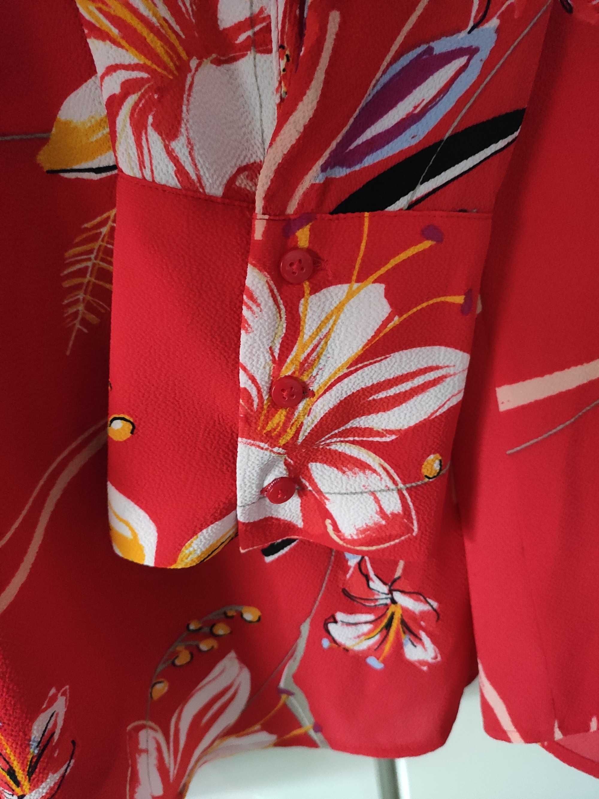 Czerwona bluzka we wzory Marks & Spencer rozmiar 46