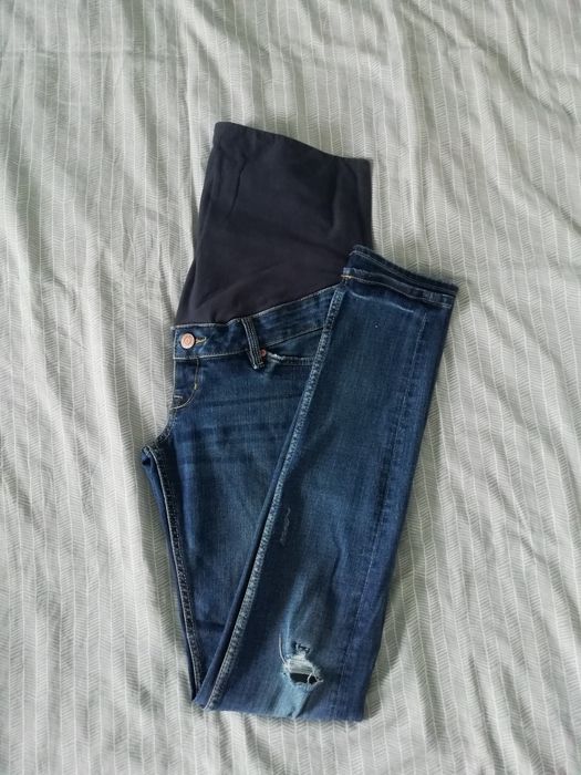 Spodnie rurki ciążowe H&M Mama skinny dżins jeans basic z dziurami