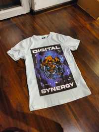 Digital synergy Cropp koszulka bluzka S luźna nadruk modern krótki ręk