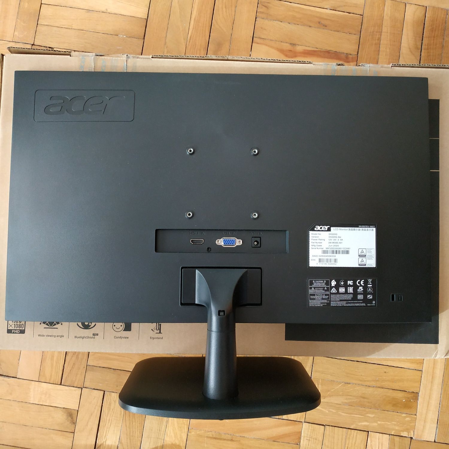 Monitor Acer EK220QABI, 21,5 FHD