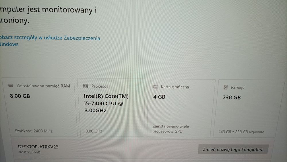 Komputer I5 7400, 8gb Ddr4, RX550 4GB , 256ssd.