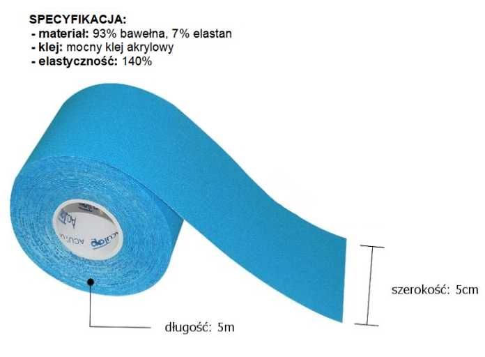 Kinesiology Tape ACUTOP 5cm x 5m plastry medyczne - NIEBIESKI - NOWE