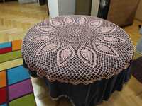 Obrus okrągły szydełkowy, bawełniany, różowy, średnica 110 cm