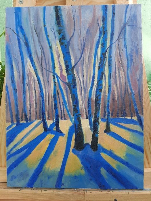 Картина "Березы в зимнем лесу", масло, холст