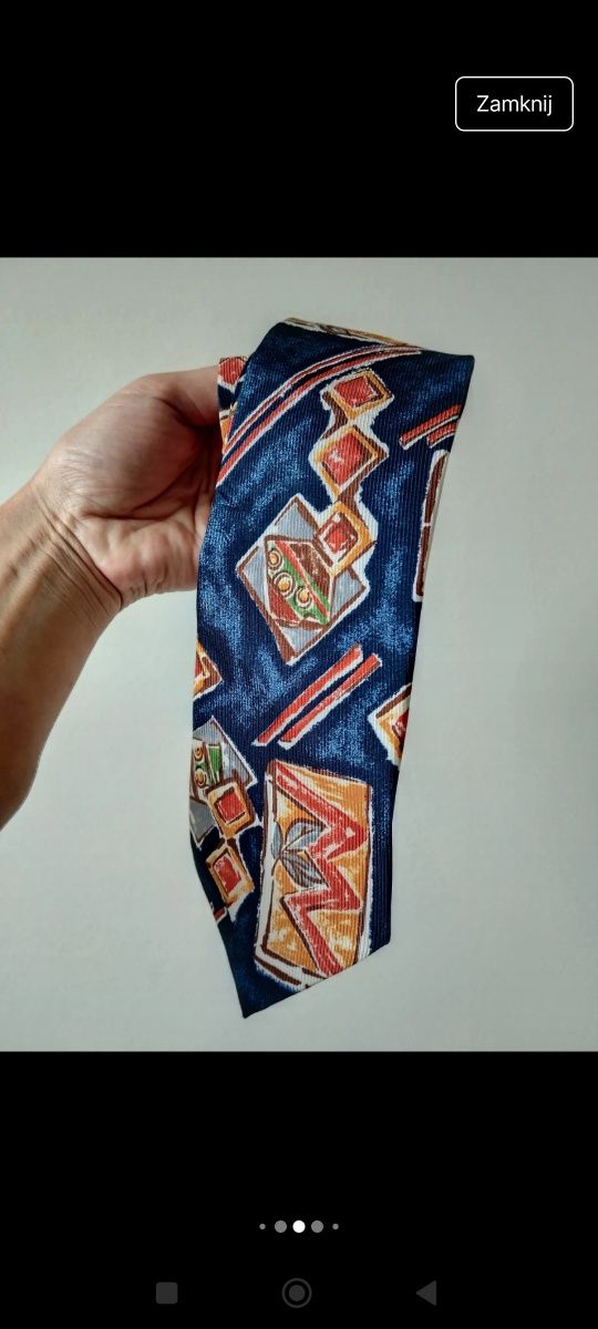 Jedwabny krawat 9 cm 100% silk vintage Wasa