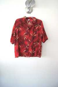 XXL 44 42 czerwona koszula z krotkim rekawem damska bluzka w kwiaty XL