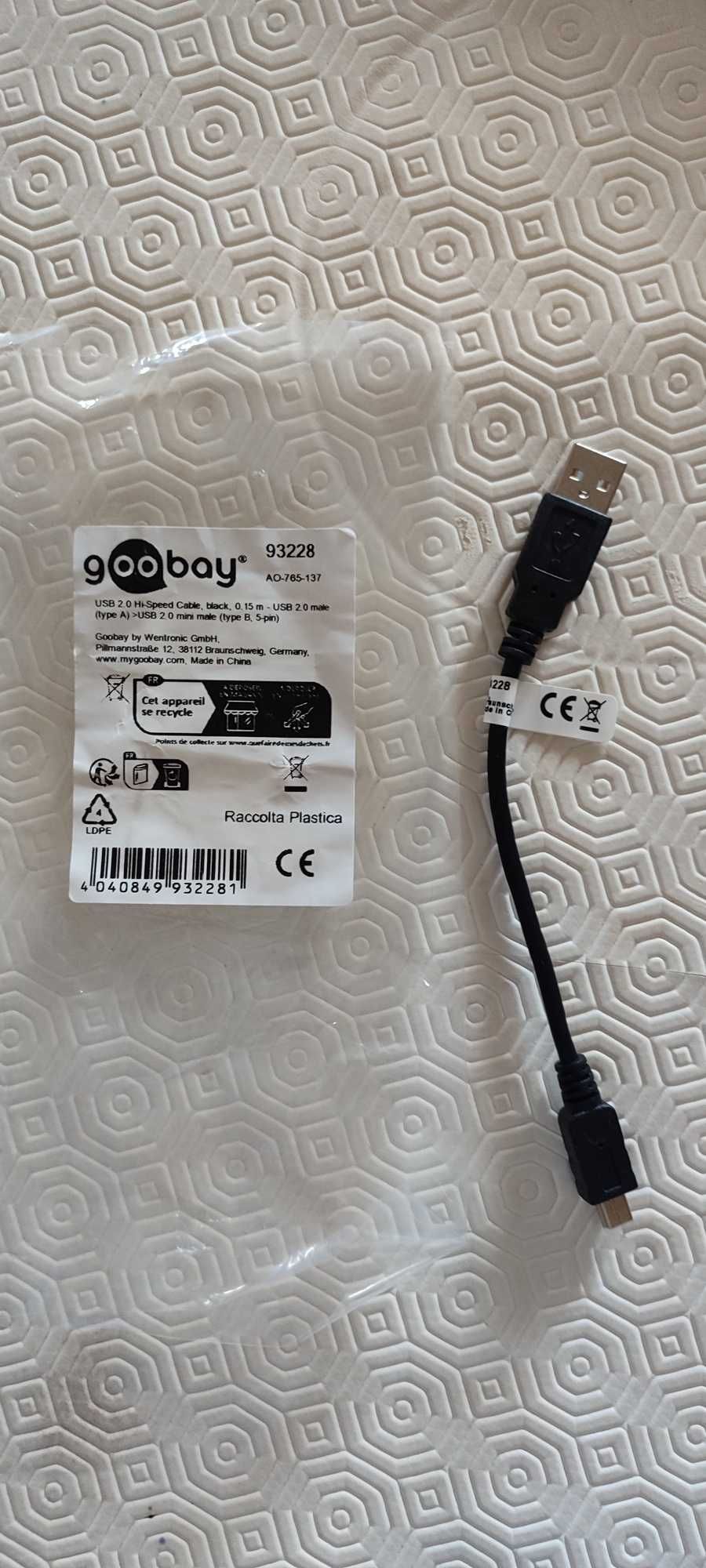 Cabo USB A Macho -> mini USB