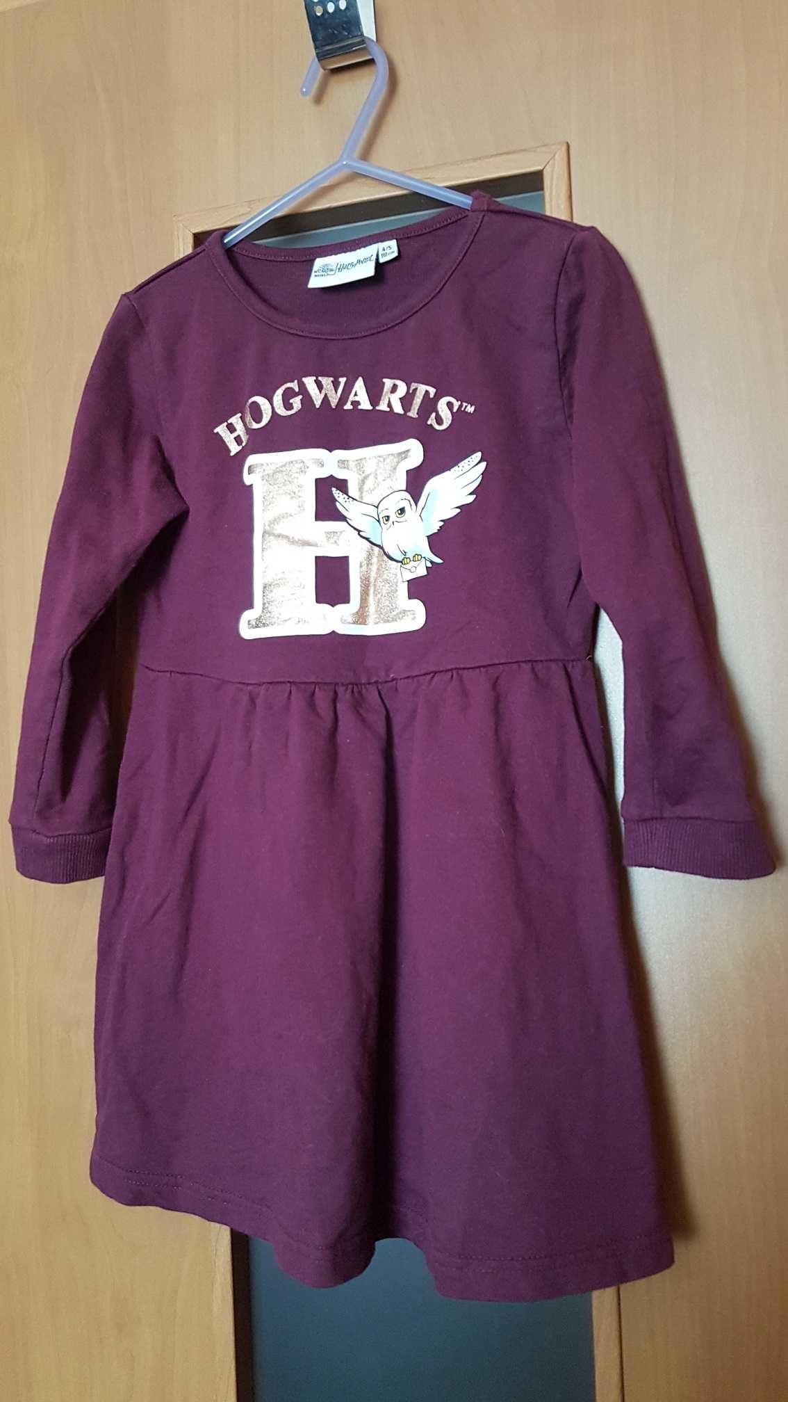 Sukienka bordowa jak nowa z sową z Harry Potter na 4-5 lat na 110