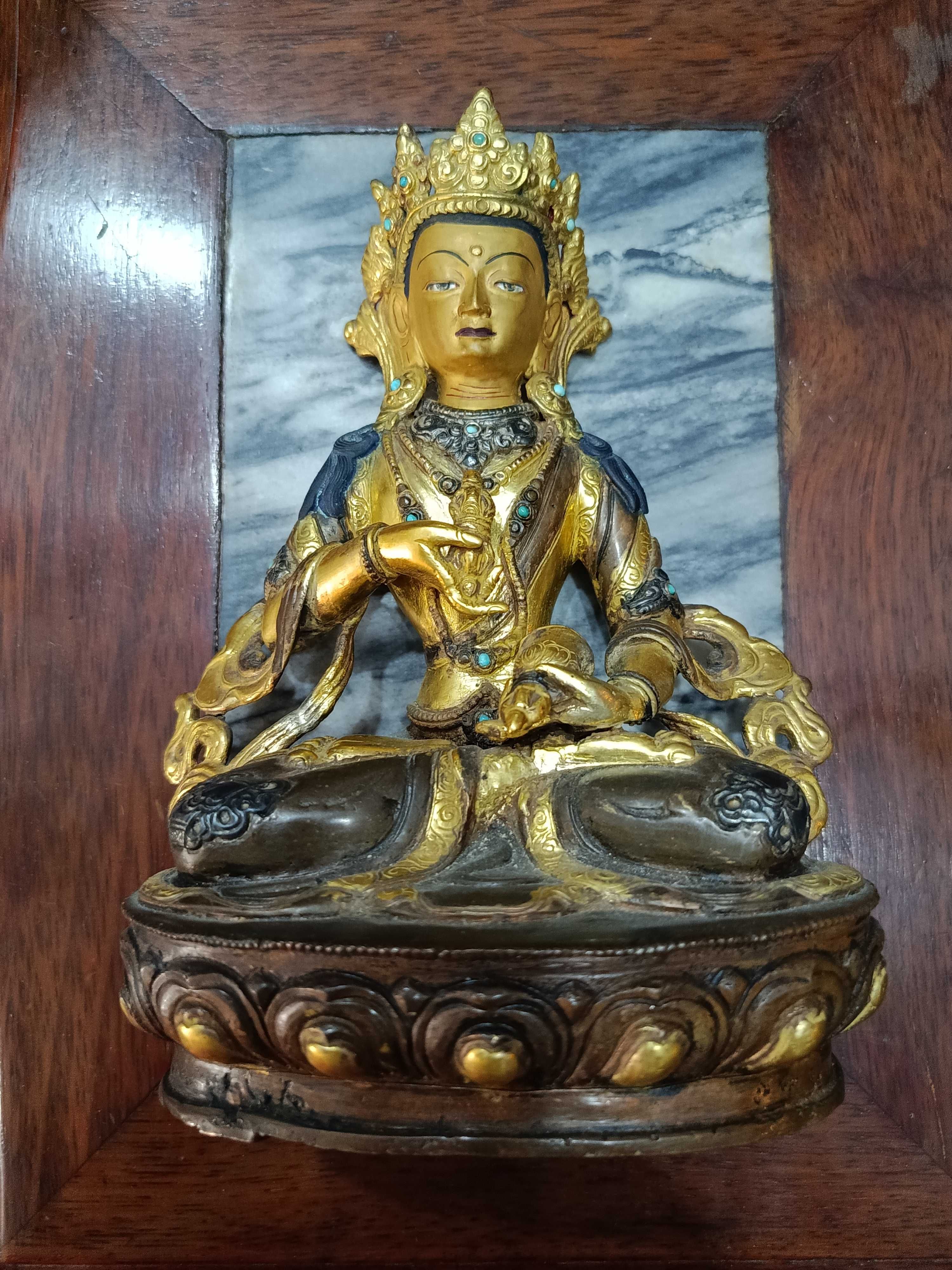 Buda Mongólia Séc XIX Ouro Prata Turquesas séc XIX 20 cm