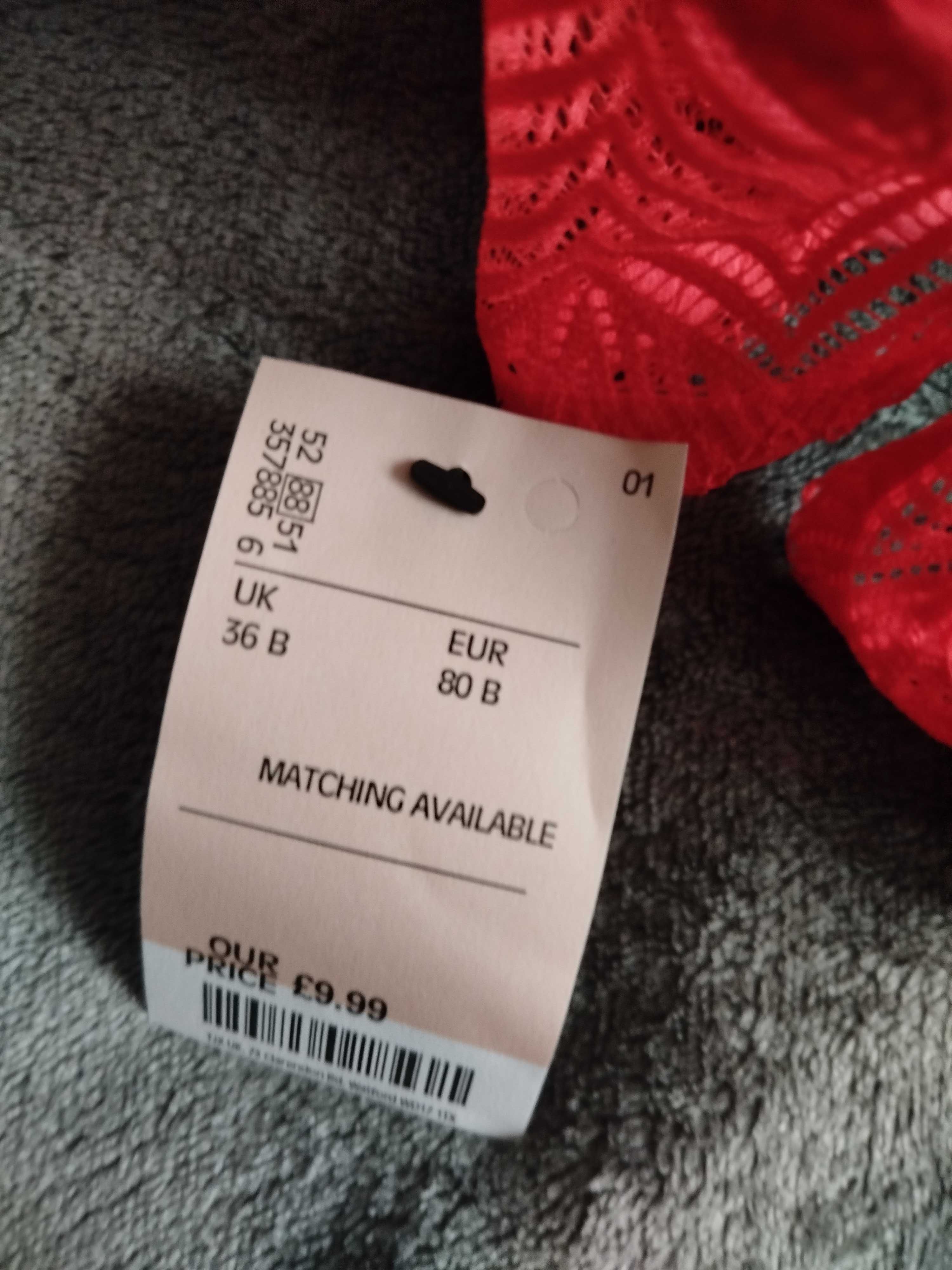 Nowy czerwony stanik biustonosz damski rozmiar 80 B TK Maxx