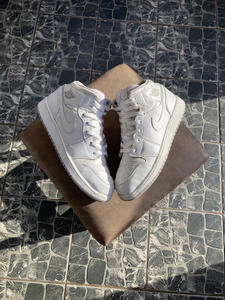 Кросівки Nike Jordan 1 Mid White Grey | Кроси Найк Джордан ОРИГІНАЛ
