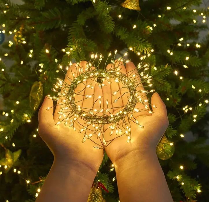 Гірлянда роса - мішура зелений дріт USB RGB, тепла 5, 10, 20, 30,