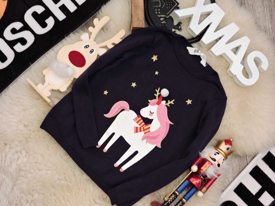 H&M - świąteczny sweterek unicorn r 98/104