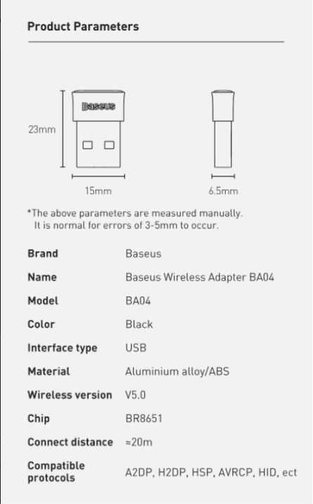 USB Bluetooth-адаптер фирмы Baseus, Bluetooth 5.0