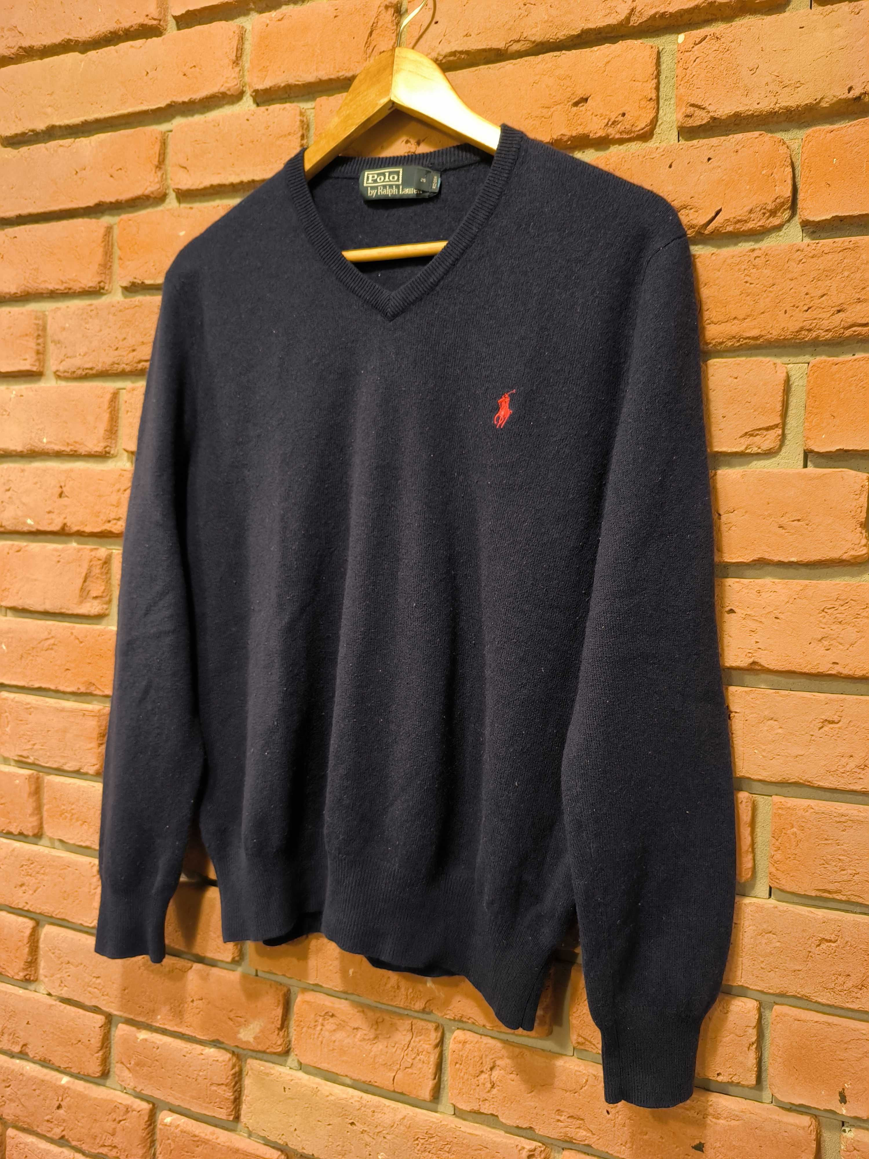 Sweter Wełniany Ralph Lauren RL Polo Serek Wełna Małe Logo