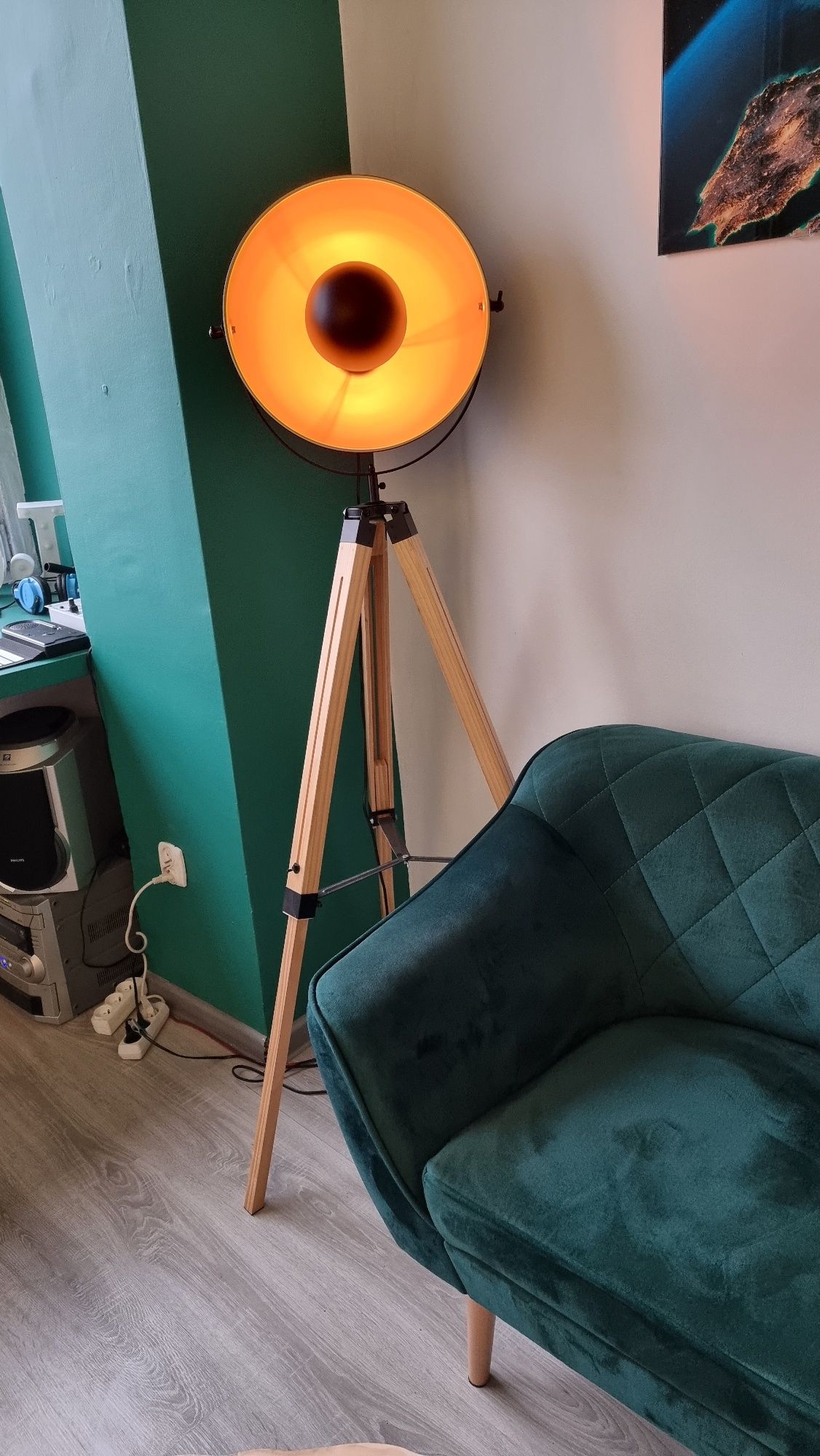 2szt Lampa retro loft edison dj zespół na statywie drewnianym Kraków