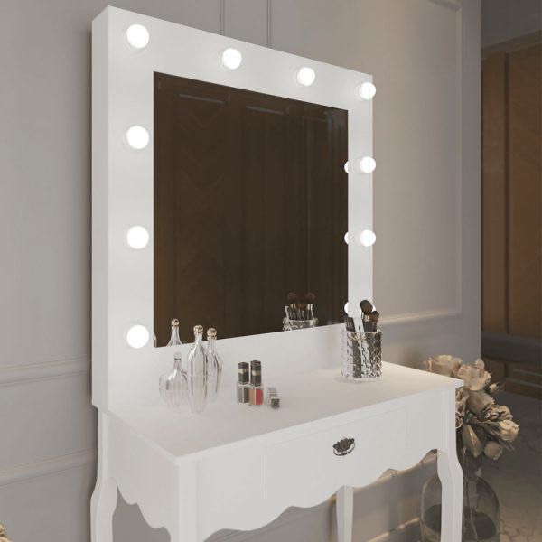 Toaletka + Lustro z oświetleniem led + taboret do makijażu wizażu