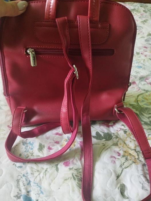 Шкіряний червоний сумка-рюкзак