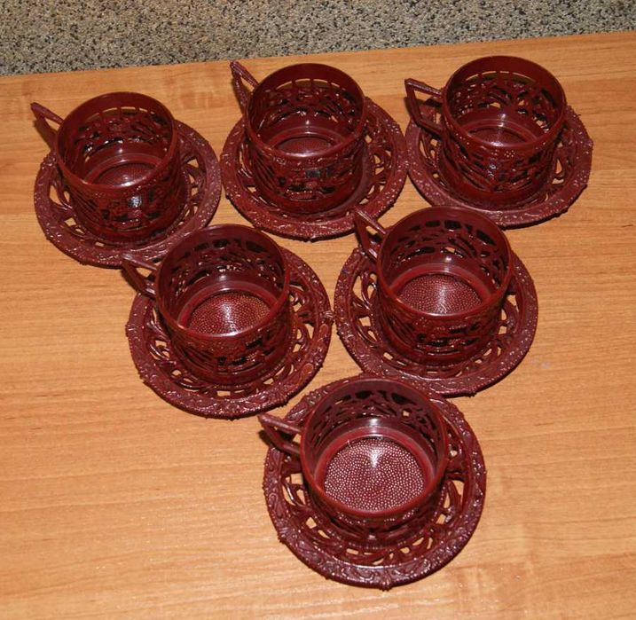 Koszyczki do szklanek z podstawkami 6 szt. plastik PRL Vintage