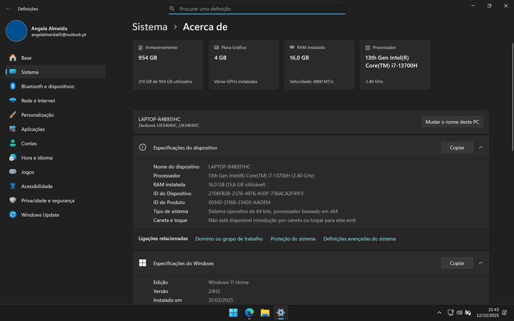 Asus ZenBook  i7 + RTX 3050 - Novo c/Garantia!