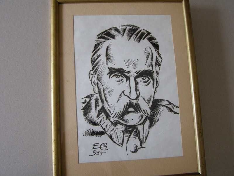 E. Głowacki - linoryt, J. Piłsudski , sygn.