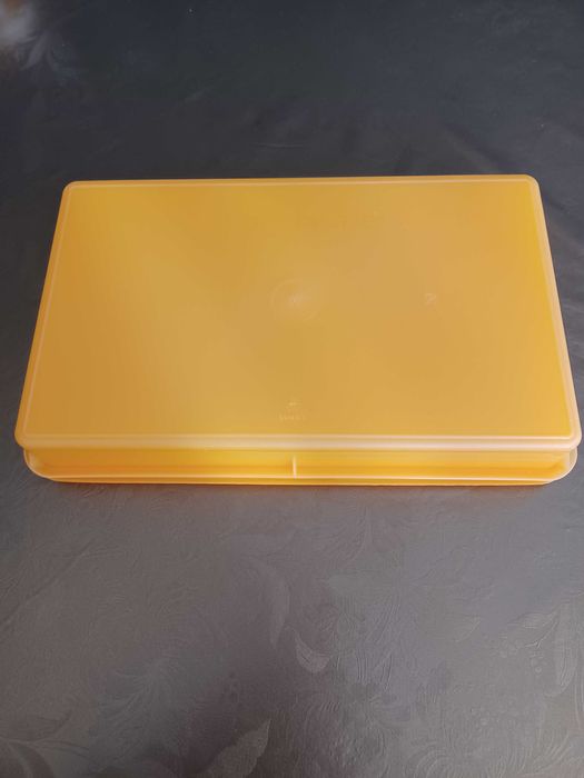 Caixa da Tupperware retangular cor de laranja