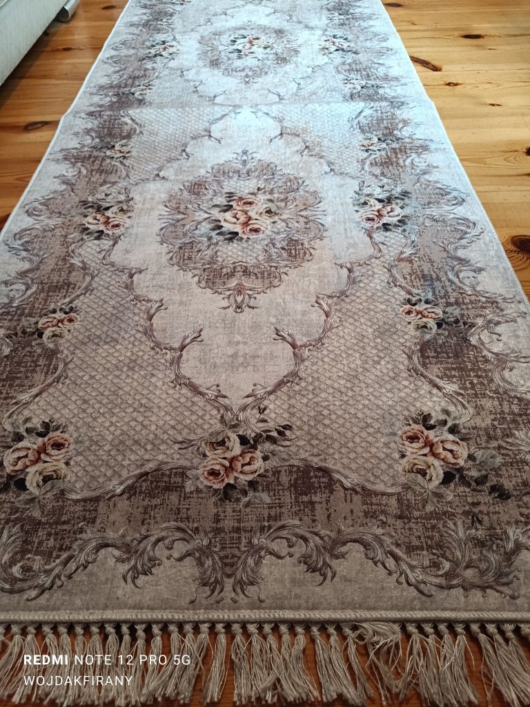 Dywan chodnik antypoślizgowy turecki 80x200 beżowy róże