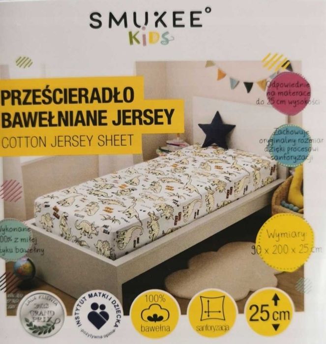 PRZEŚCIERADŁO Z Gumką 90x200 Dinozaury Dino