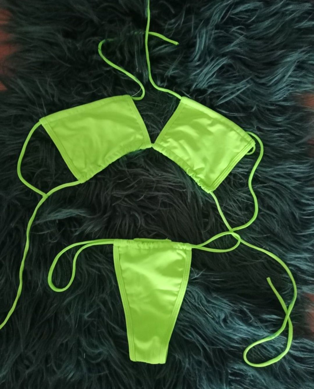Żółty  zielony neonowy kostium kąpielowy bikini stringi sml