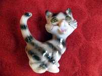 Kot - szary kocur - Figura GOEBEL 1246 - porcelana - 8 x 7 x 4 cm