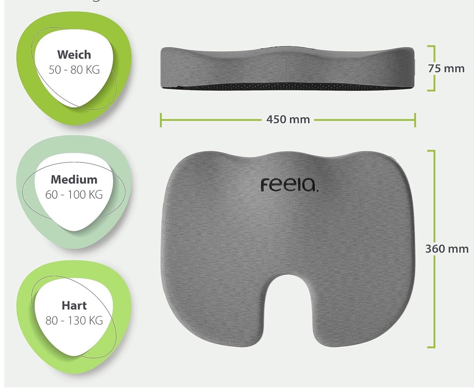 Feela.® Almofada de assento ortopédica premium contra dores no cóccix