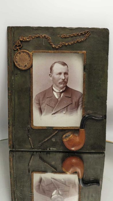 Secesja,obrazek,portret,na ramce fajka,zegarek kieszonkowy