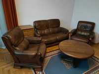 Komplet wypoczynkowy skórzany sofa dwa fotele wypoczynek skóra