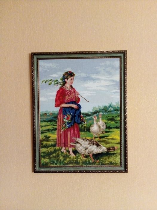 Картина крестиком Девочка с гусями