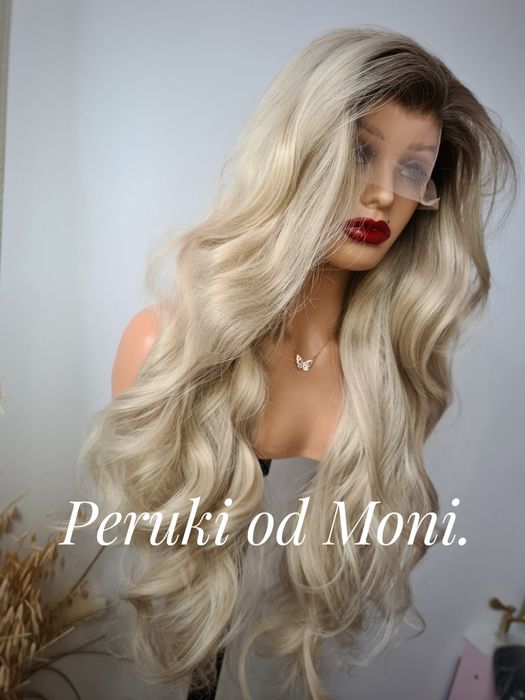 Peruka blond z brąz odrostem