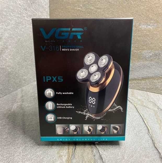Акумуляторна роторна електробритва VGR V-316 з тримером 5 в 1 IPX5