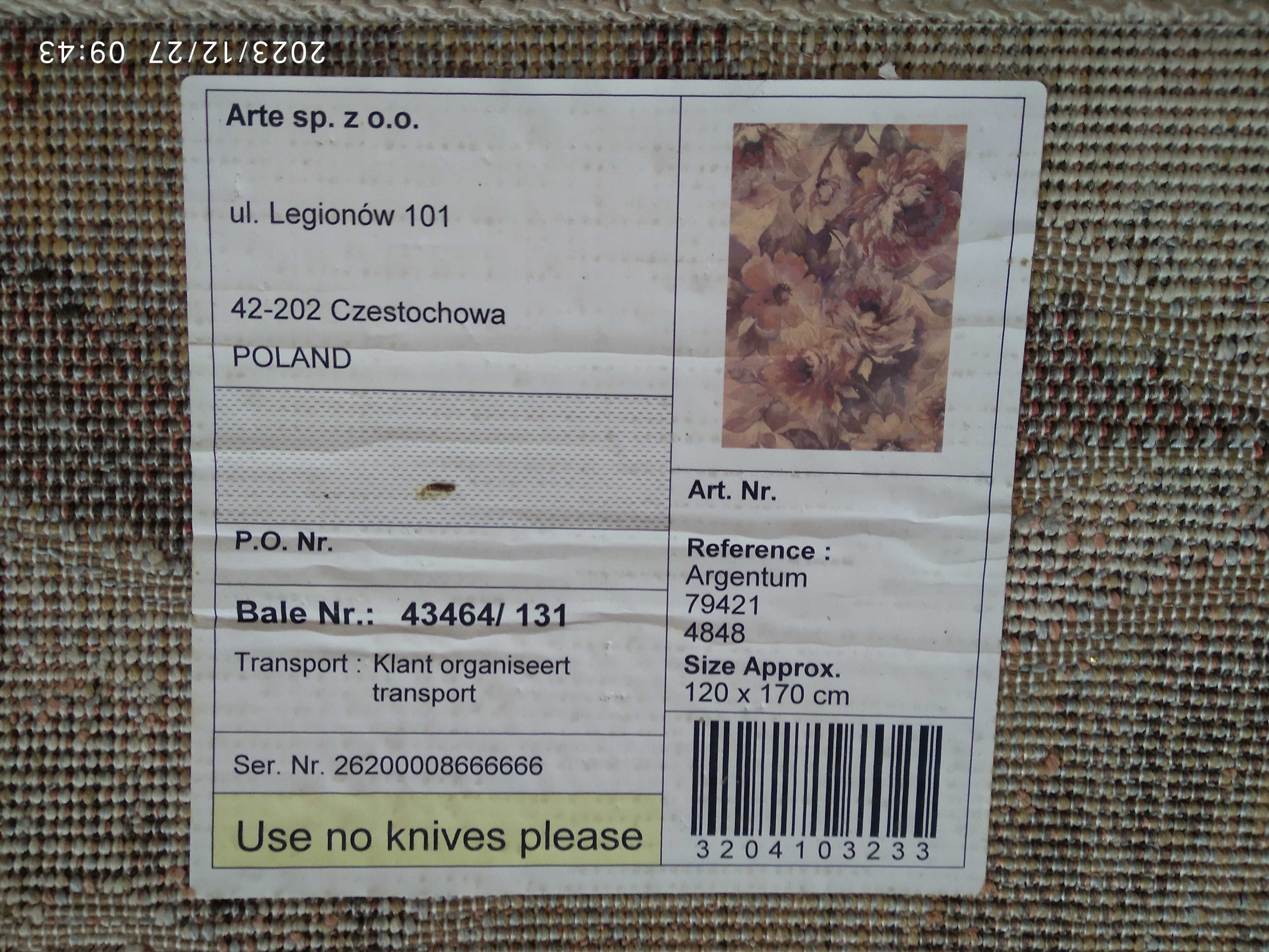 Śliczny belgijski dywan w kwiaty, 120x170cm - sprzedam