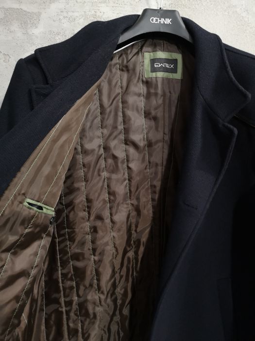 Płaszcz męski Ewtex midi klapki nowoczesny kieszenie elegancki wiskoza