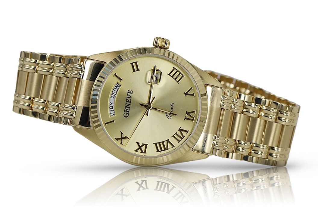Prześliczny złoty zegarek damski 14k 585 Geneve mw013ydg&mbw006yo-f Wr
