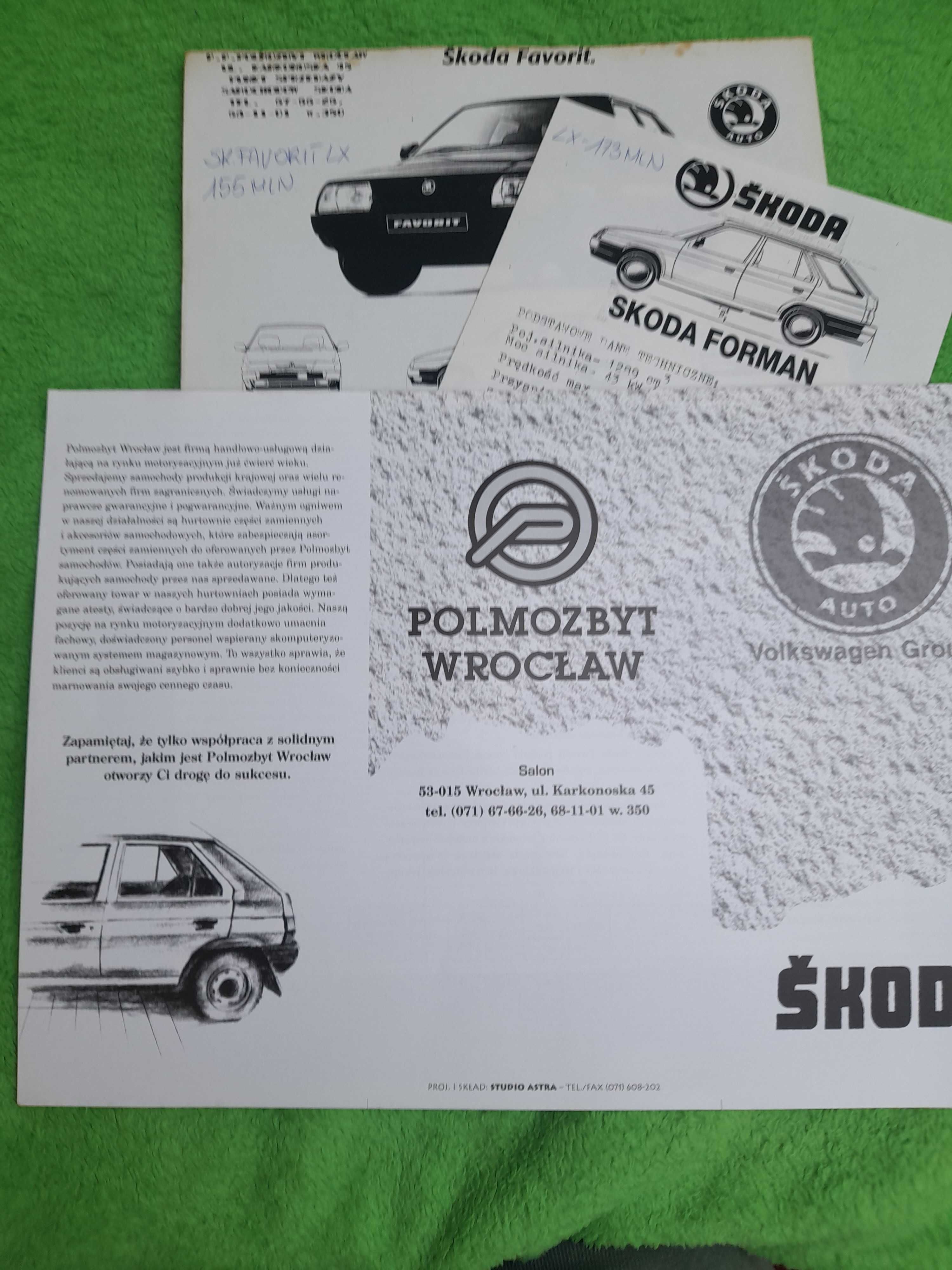 SKODA Favorit i SKODA Forman ulotki dealera Polmozbyt Wrocław