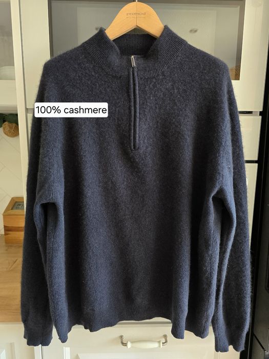 Sweter męski kaszmirowy wełniany XL klasyczny granatowy