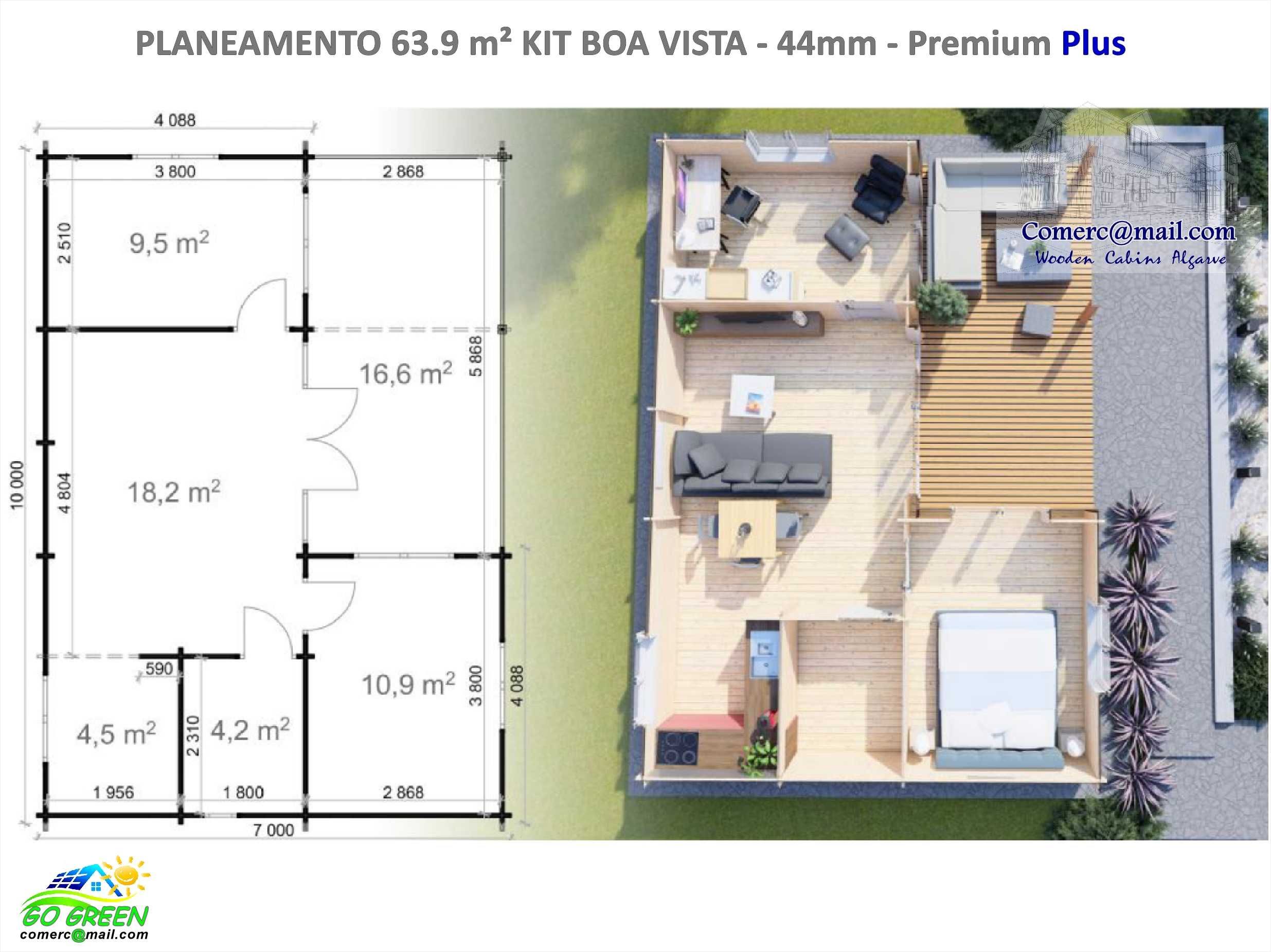 Casa madeira 2024 Arica - BOA VISTA 7x10m - 44/68 mm 63.9 m² T2