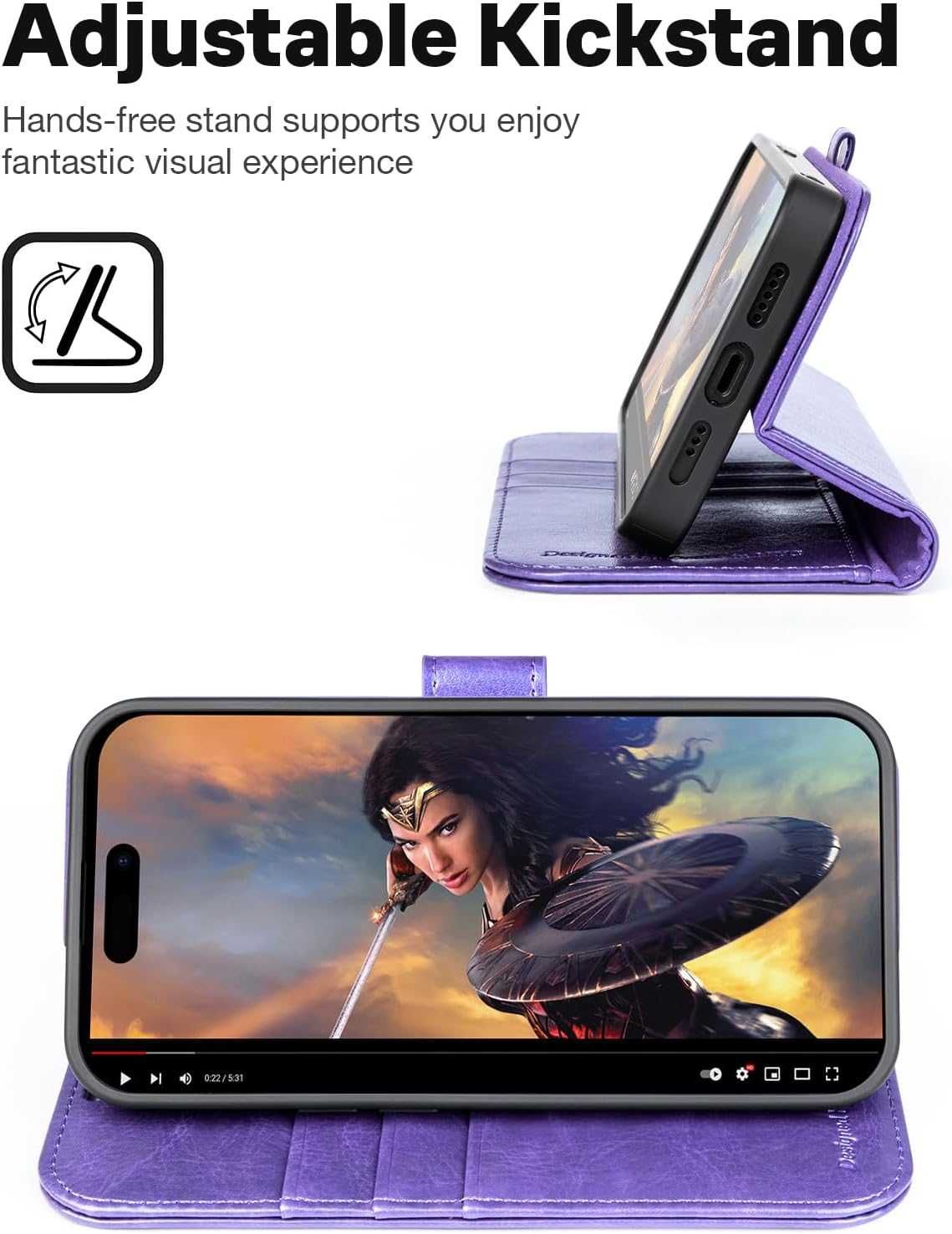 Ocase etui skórzane iPhone 15 Pro Max magsafe stojak fiolet RFID 2w1