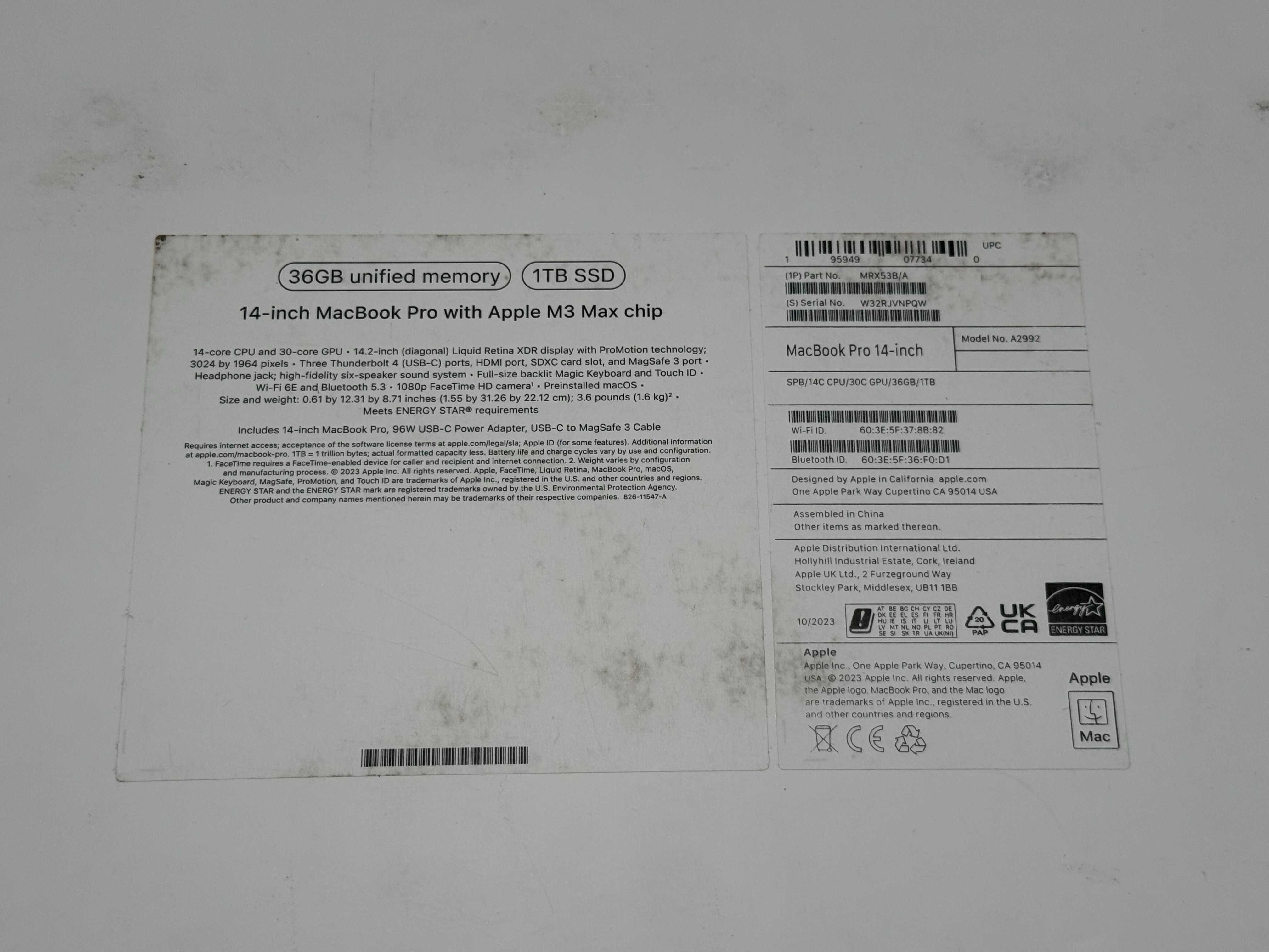 Macbook Pro 14" M3 Max 36gb/1Tb / 14C CPU/30C GPU/ A2992/ Space Black