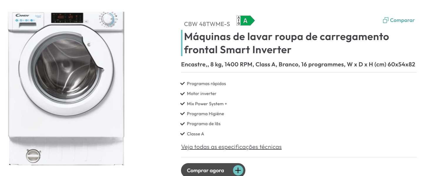 Máquina Roupa CANDY SMART A + + + - 8 KG - 1400 W | Como nova