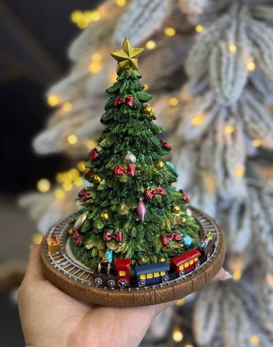 Музична різдвяна ялинка, з рухливим поїздом полістоун ялинка подарунок