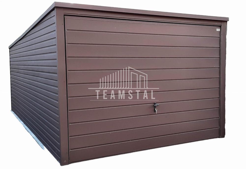 GARAŻ BLASZANY 3m x 6m poziom - spad tył - Brama uchylna TS269 3x6