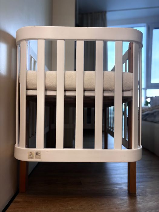 Ліжечко Верес Монако Білий-Дерево Маятник і колеса, матрац, бортики