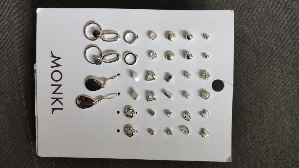 Zestaw kolczyków, 17 par, srebro, stal, kryształ , monki