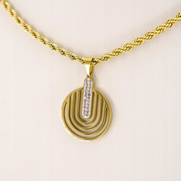 Łańcuszek Kręcony Zawieszka Cyrkonie Koło Ozdobne Złoty Stal 726